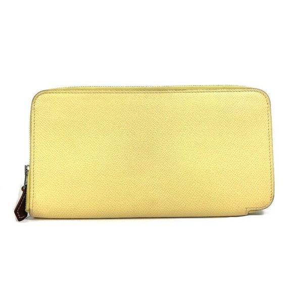 Authentic HERMES Azap Long Silk-In Zip Around Long Wallet Leather yellow/Green - Picture 1 of 15